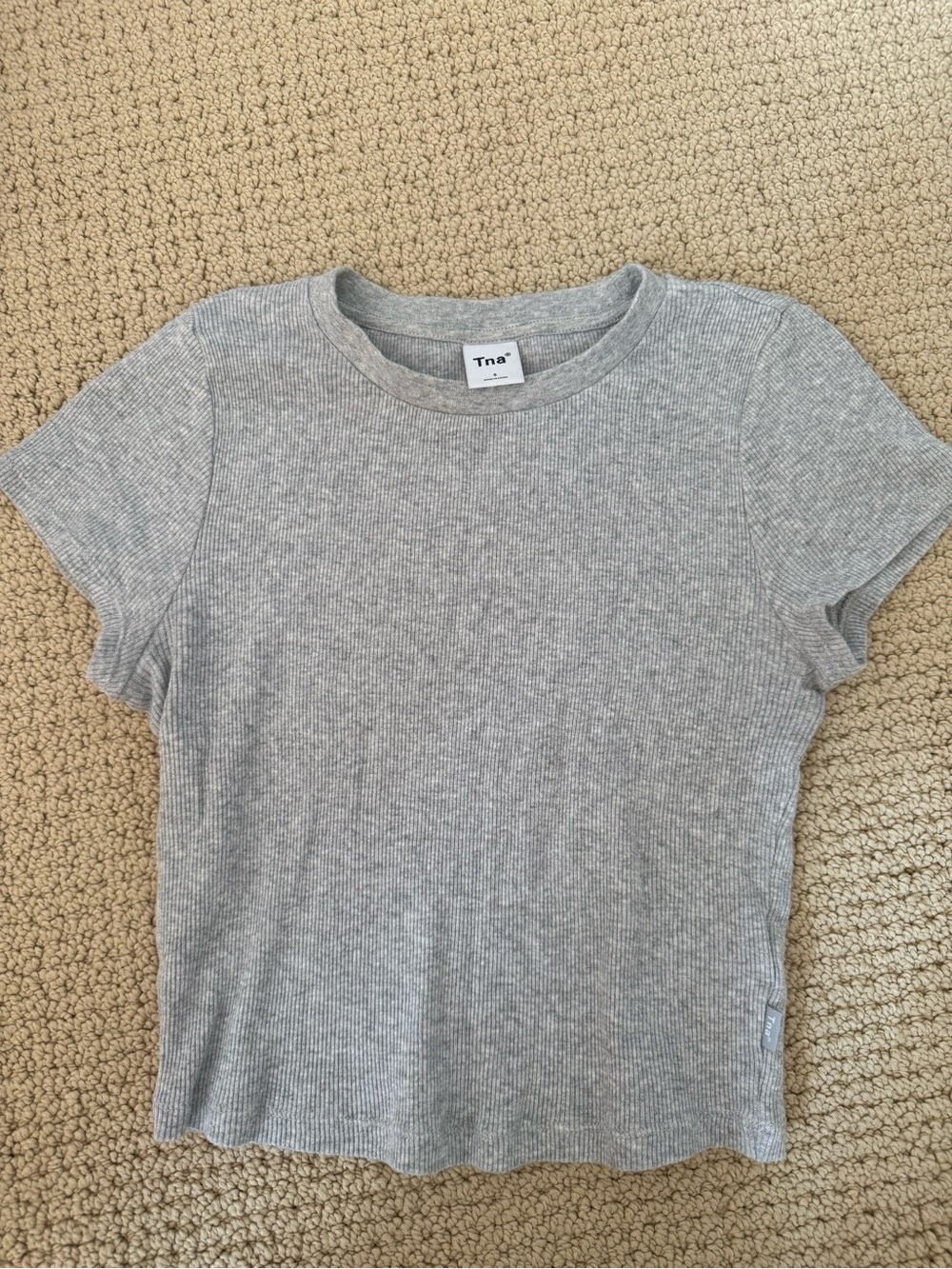 TNA Aritzia Gray Ribbed Short Sleeve Tee